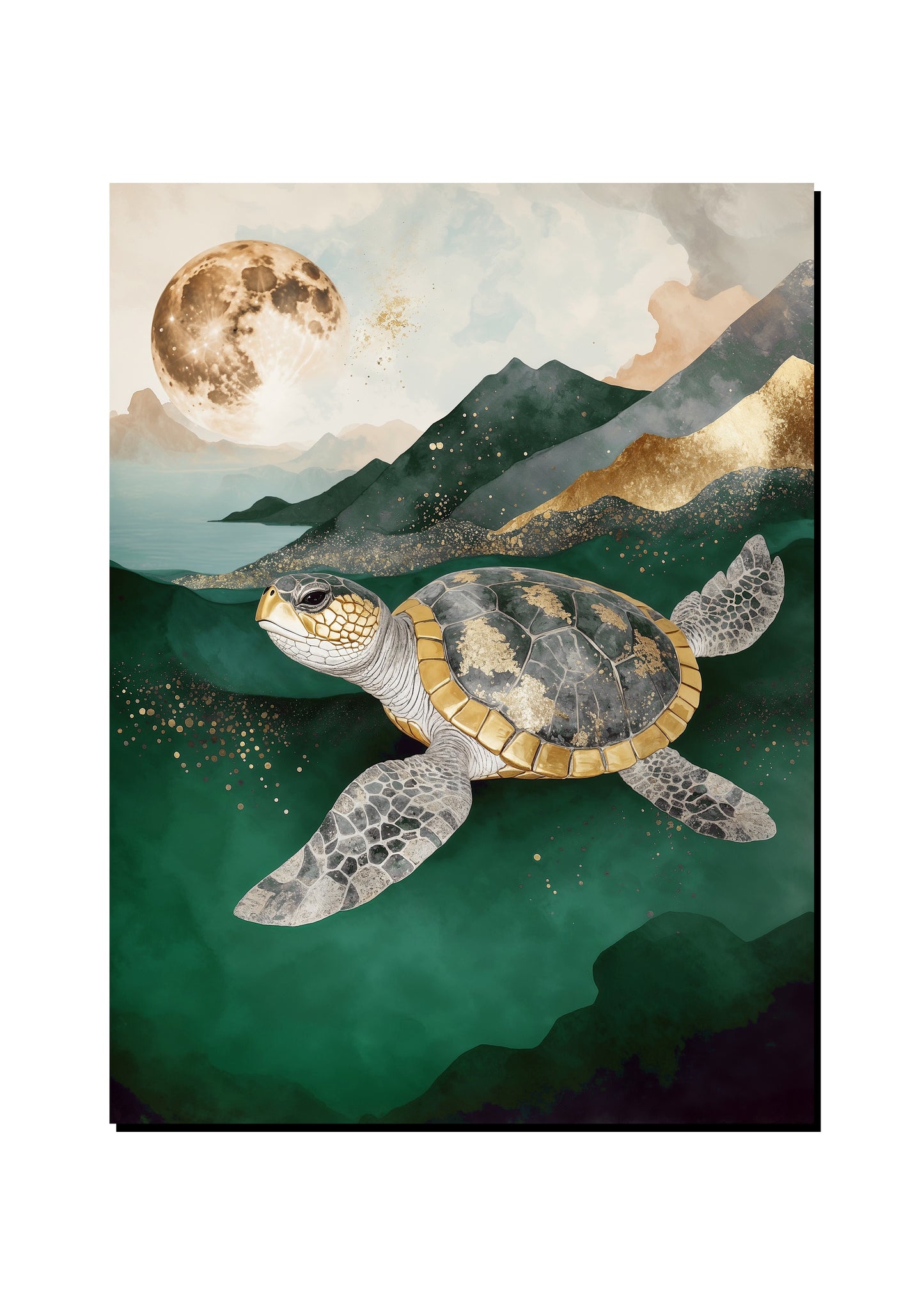 Jade Turtle Textured Illustration art print