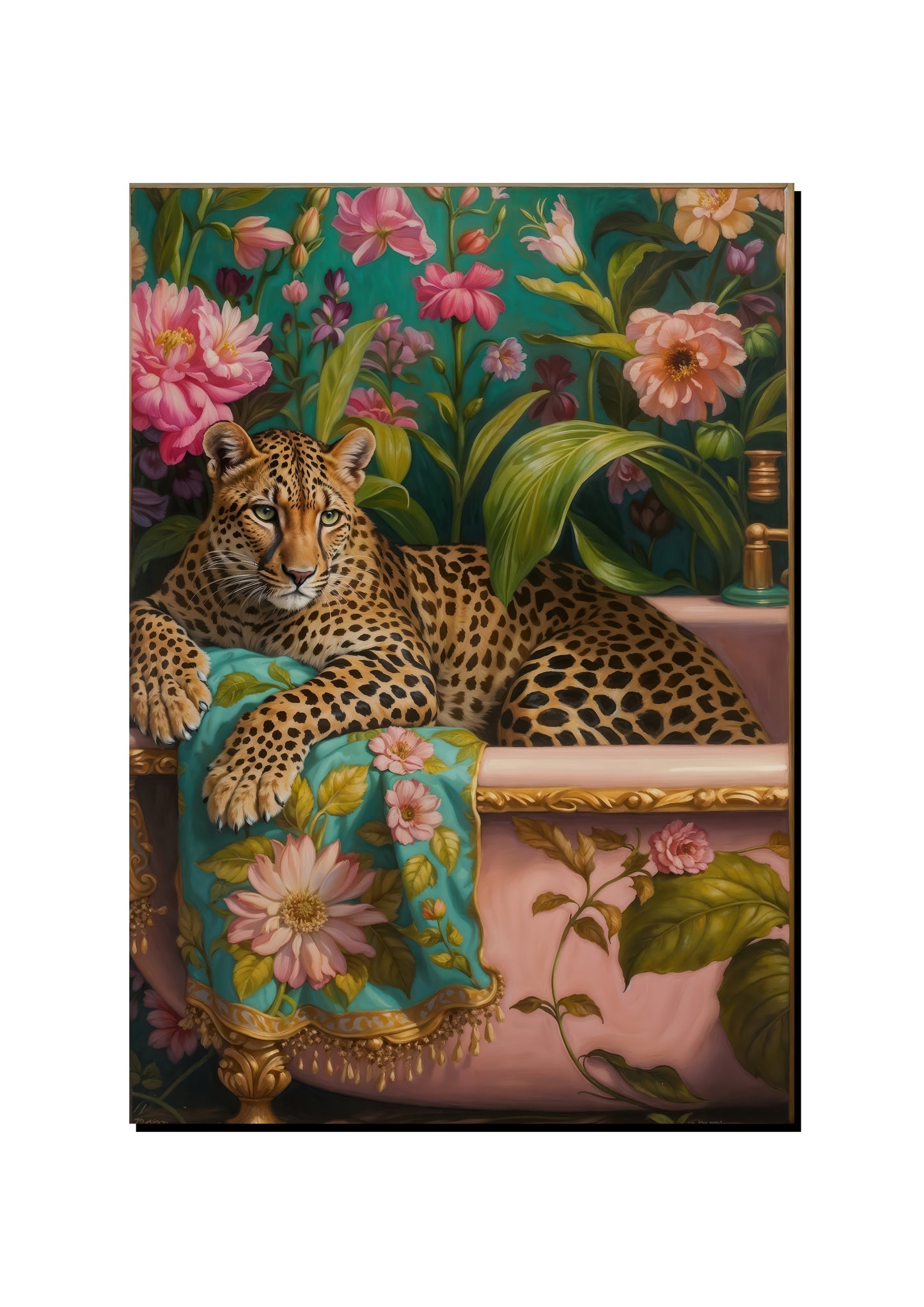 Floral Leopard in the Bath art print