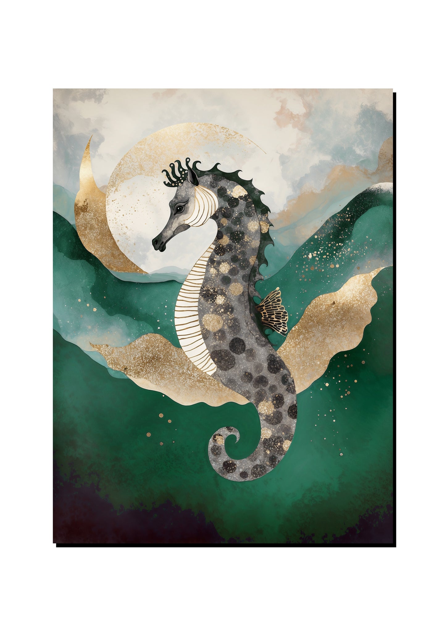 Emerald Seahorse Textured Illustration art print