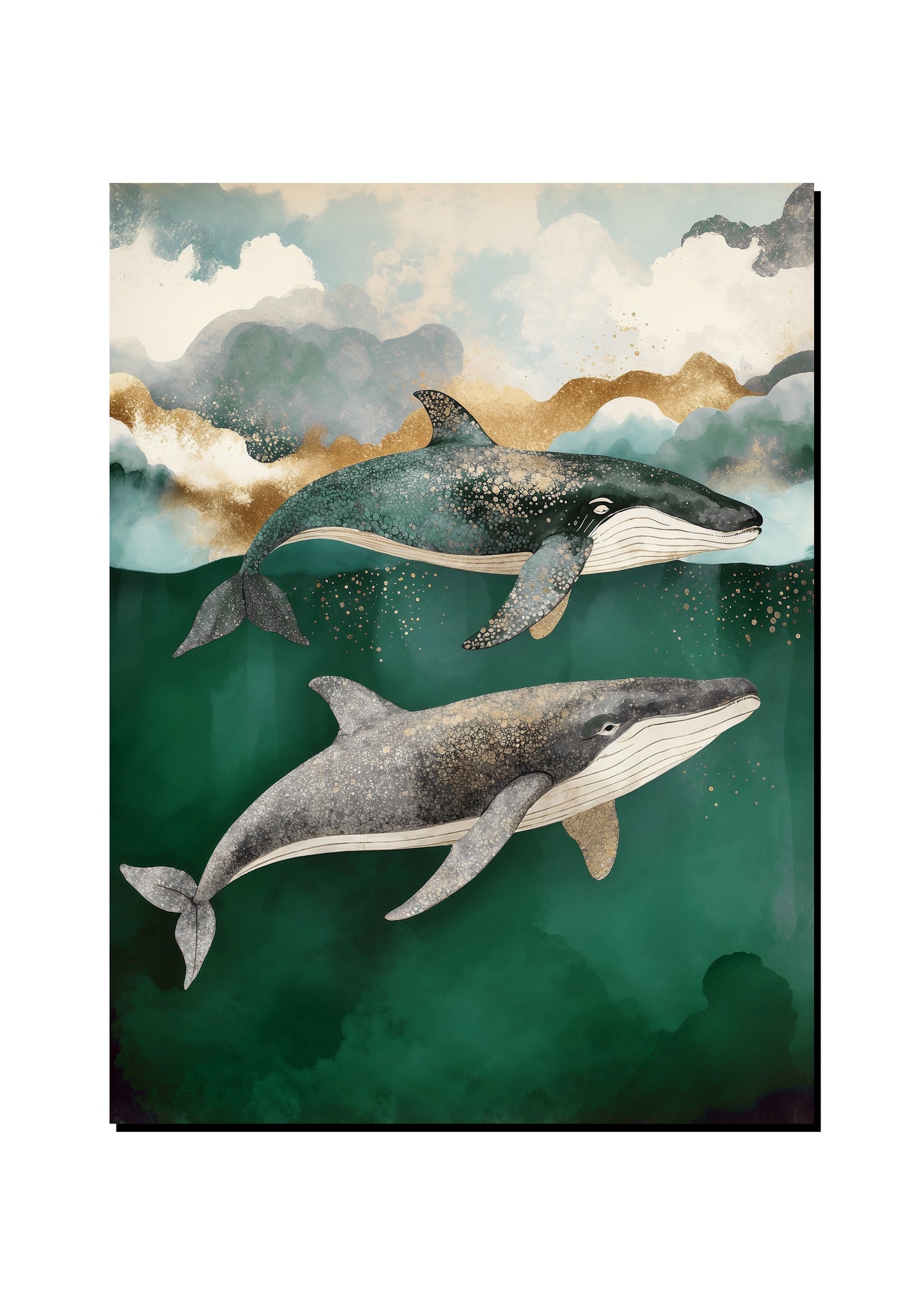 Sage Green Dolphin Textured Illustration art print