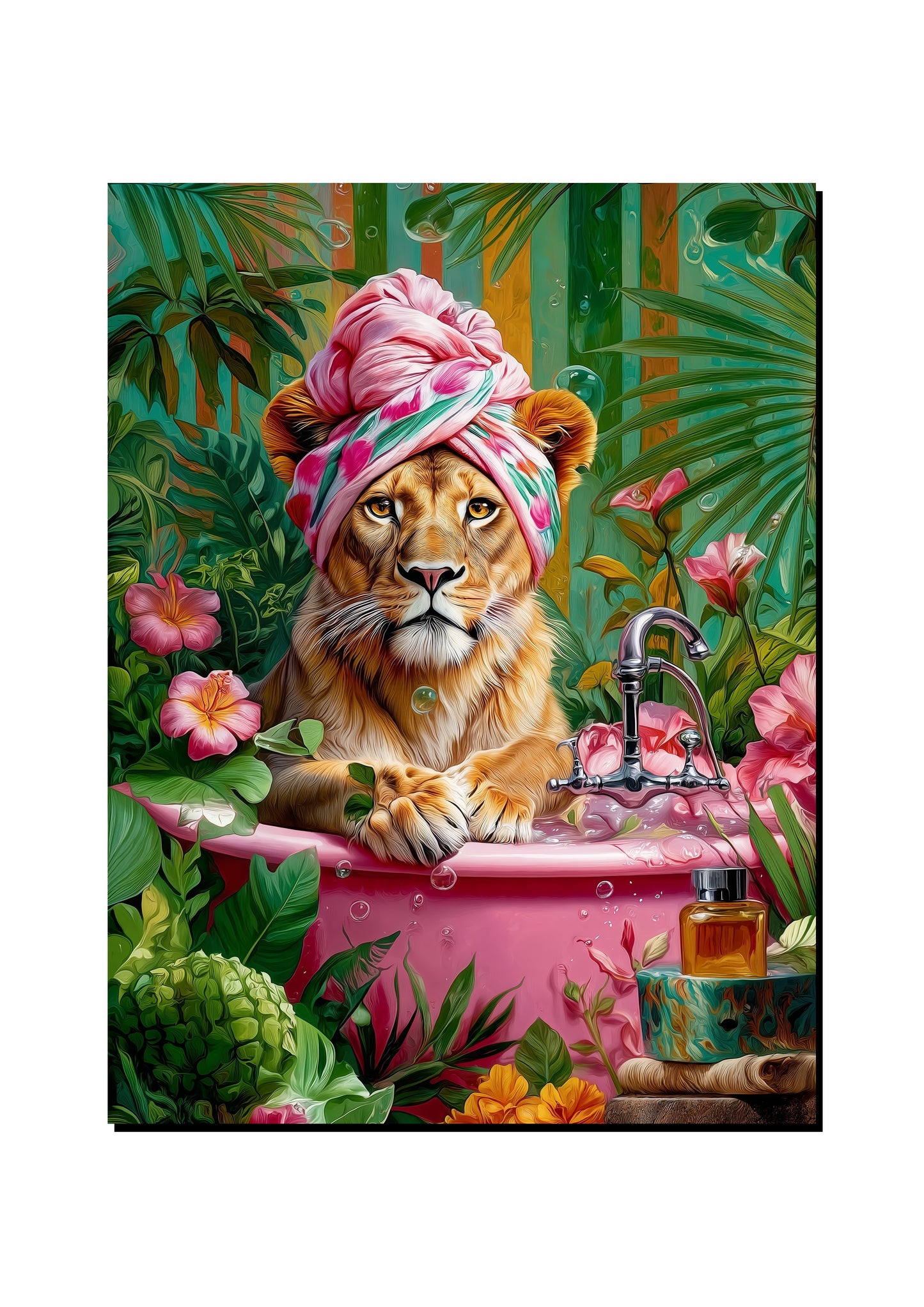 Funny Tiger Head Towel Bathroom Wall Art art print
