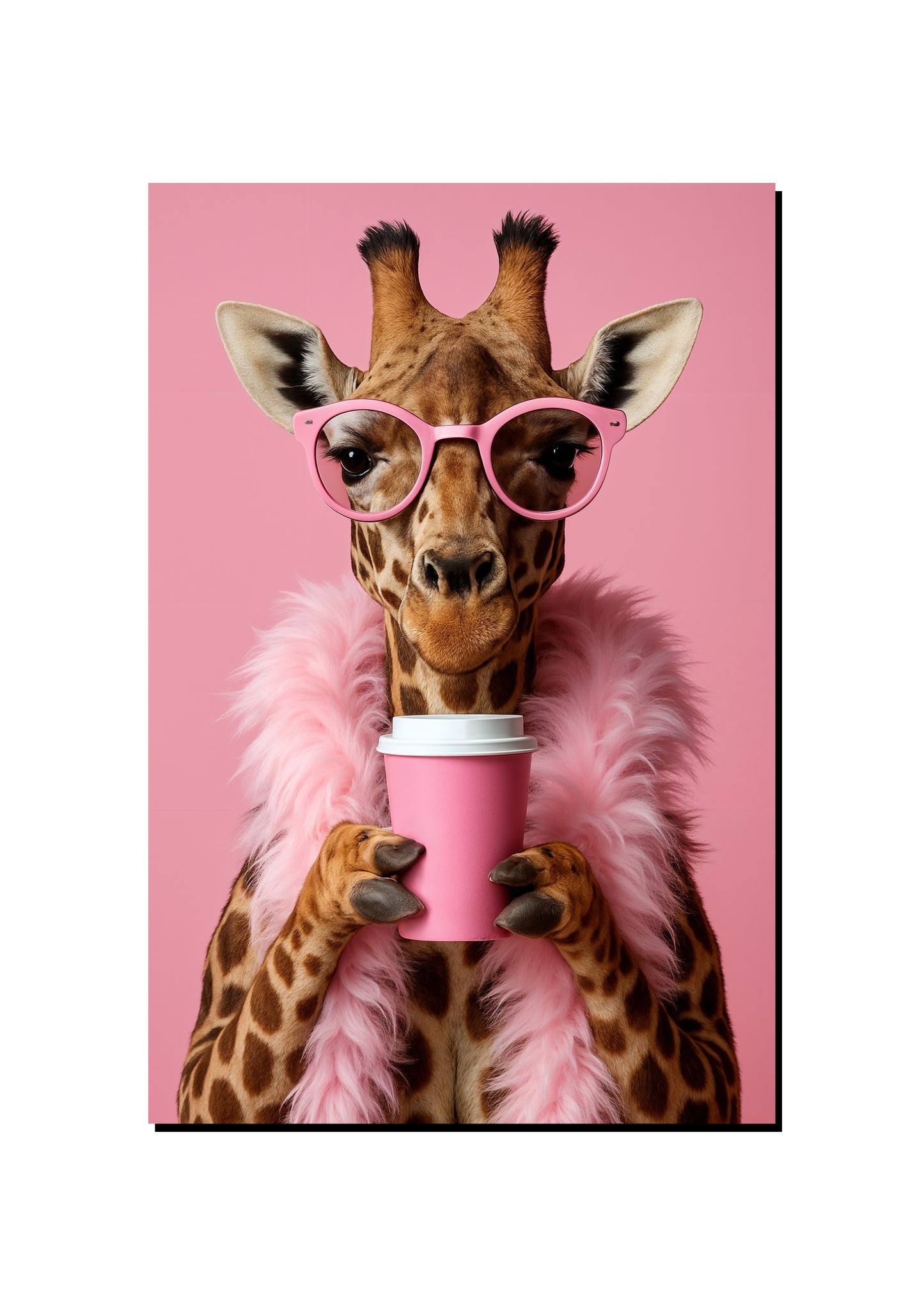 Pink Giraffe Coffee Wall Art art print