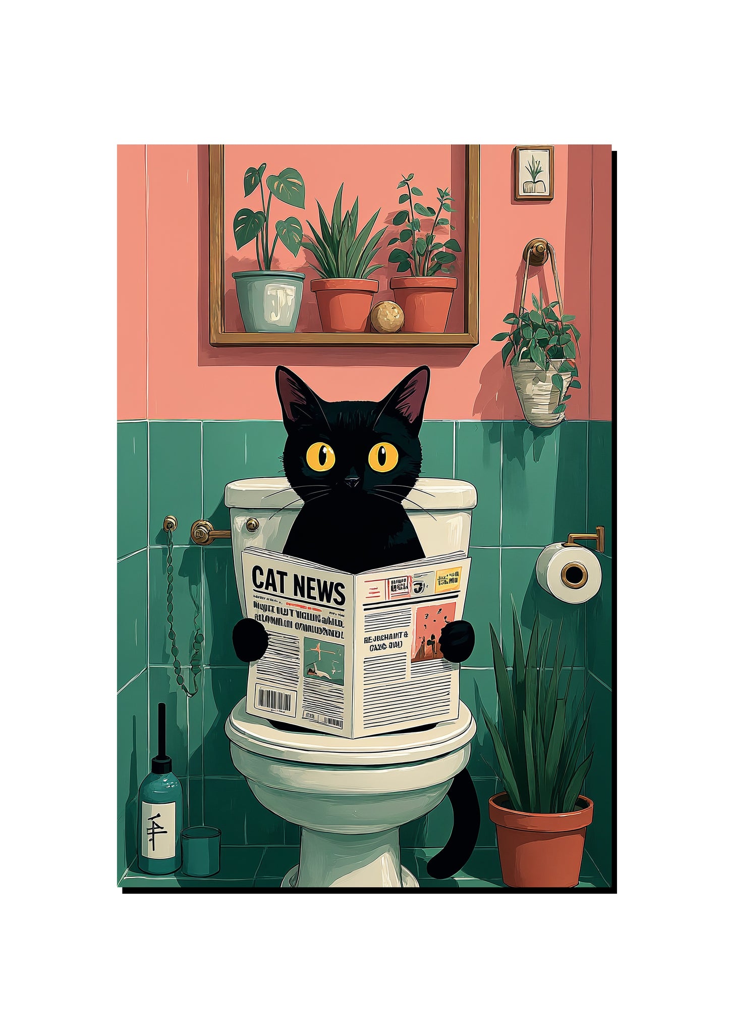 Funny Black Cat Bathroom Wall Art Print art print