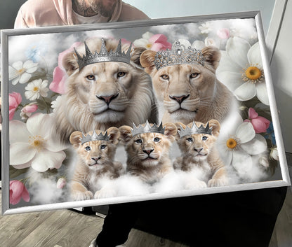 Personalised Animal Family Print – Custom Family Wall Art with Names – Premium Portrait Gift