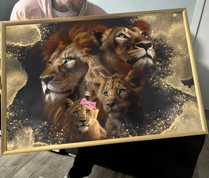 Personalised Animal Family Print – Custom Family Wall Art with Names – Premium Portrait Gift