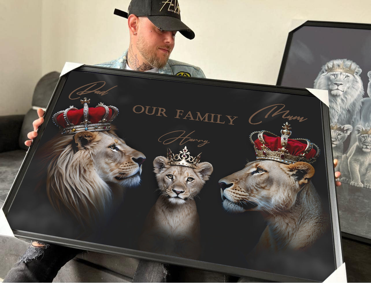 Personalised Animal Family Print – Custom Family Wall Art with Names – Premium Portrait Gift