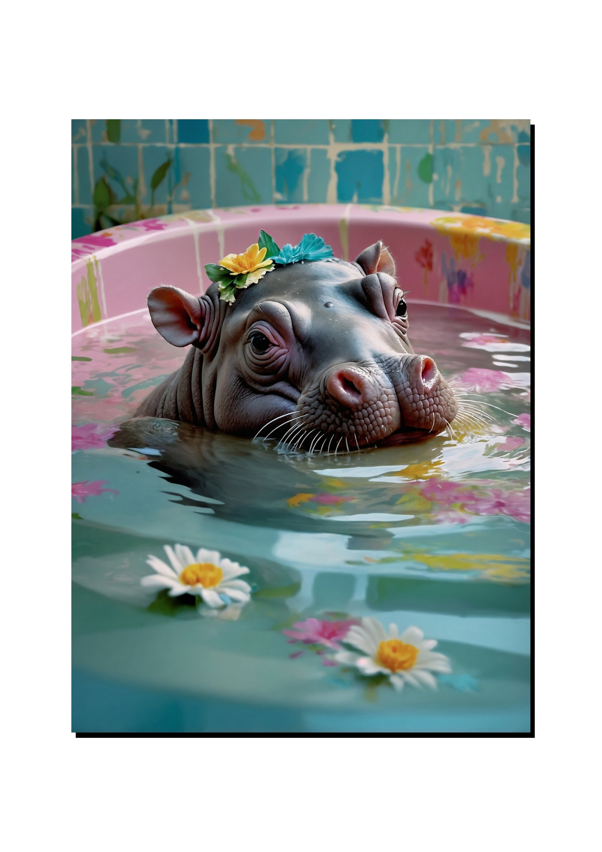 Cute Hippo Bath Wall Art art print