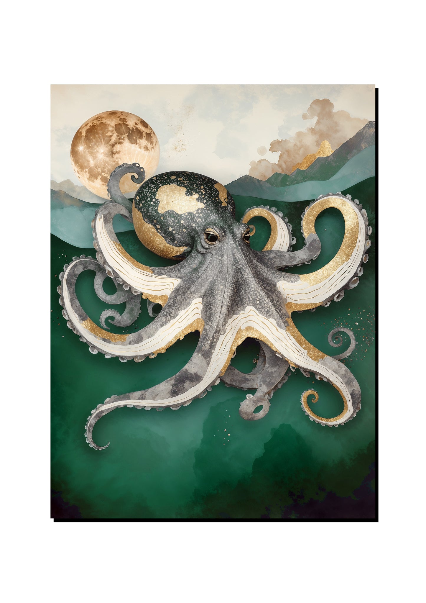 Emerald Octopus Textured Illustration art print