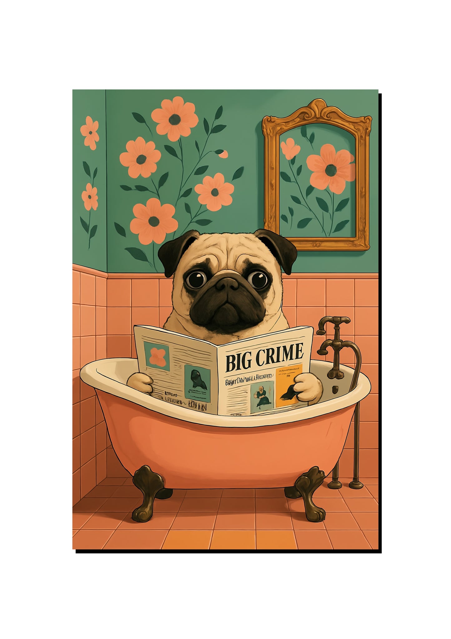 Funny Pug Bathtub Wall Art Print art print