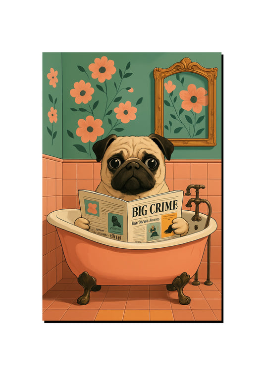 Funny Pug Bathtub Wall Art Print art print