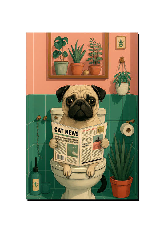 Funny Pug Toilet Wall Art Print art print