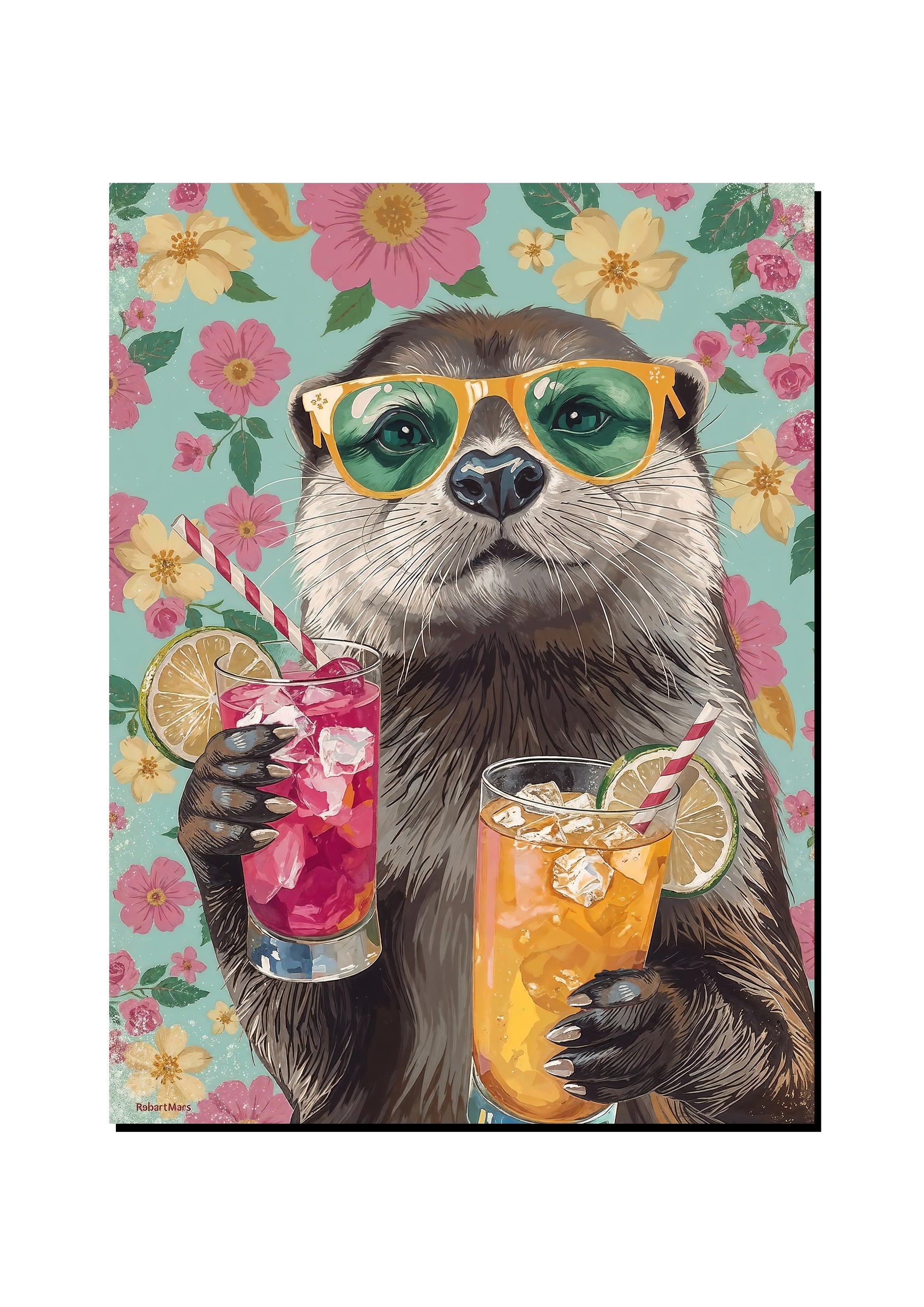 Funny Otter Cocktail Wall Art Poster art print