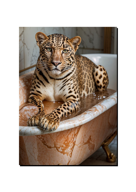 Leopard in a Copper Bathtub art print