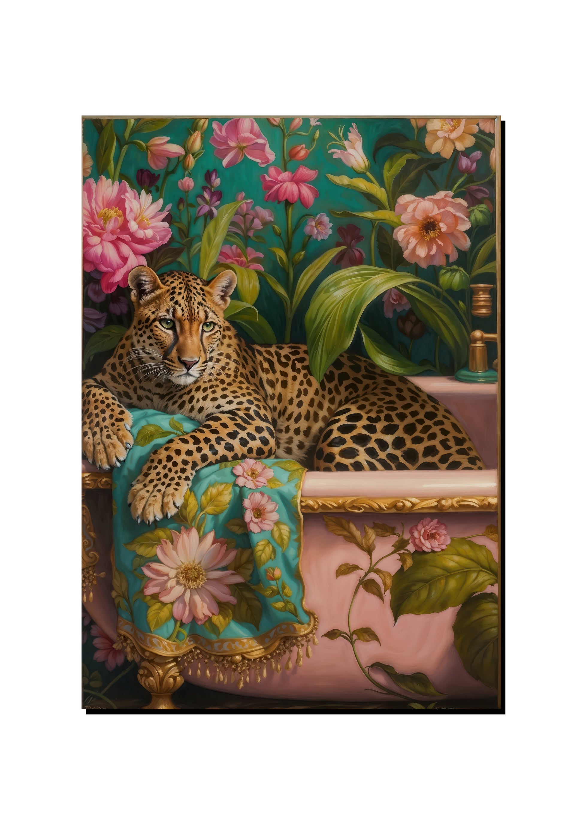 Floral Leopard in the Bath art print