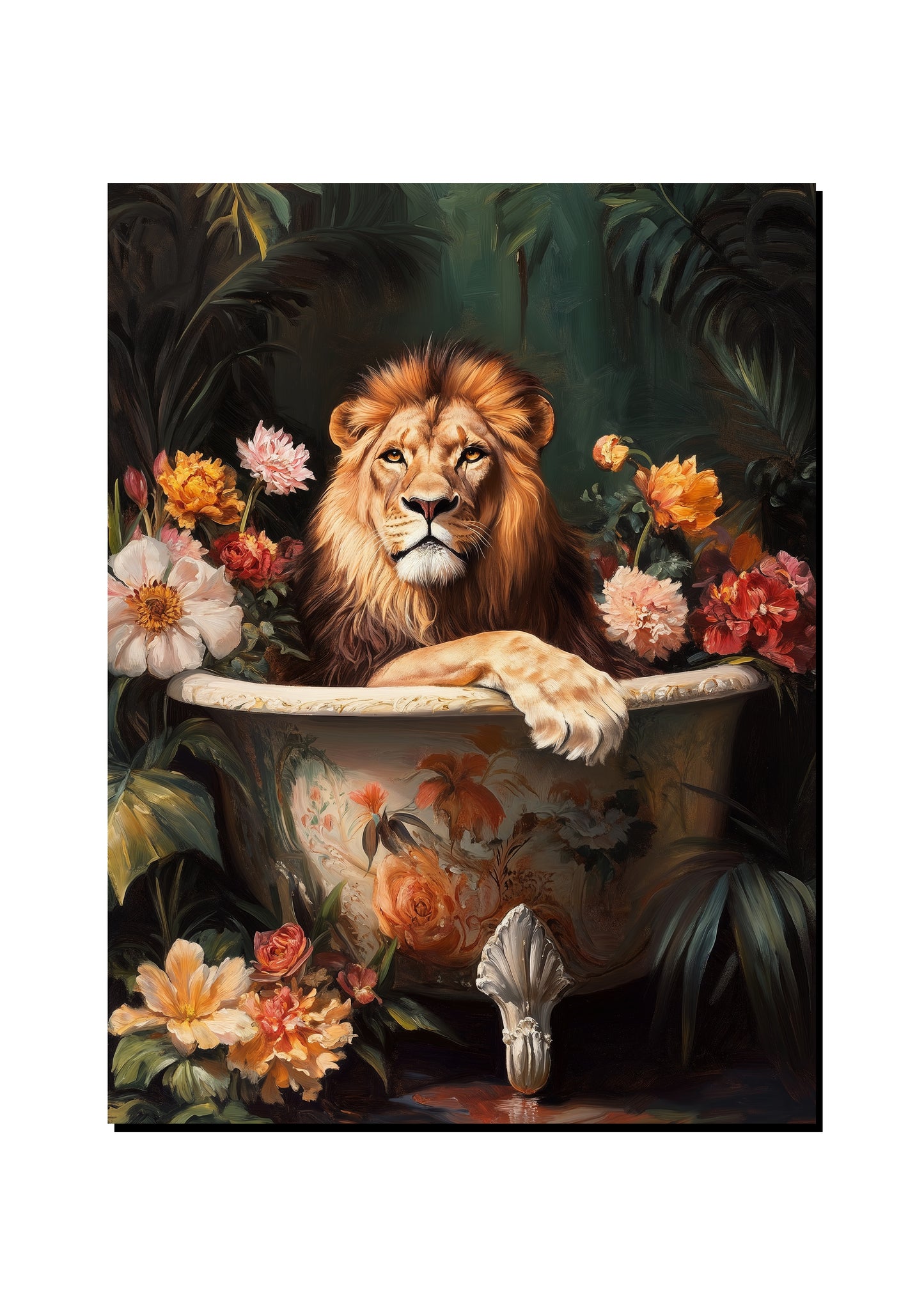 Floral Tropical Lion in the Bath art print