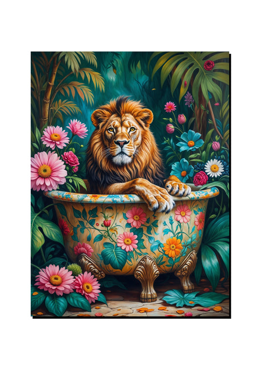Tropical Lion in the Bath art print