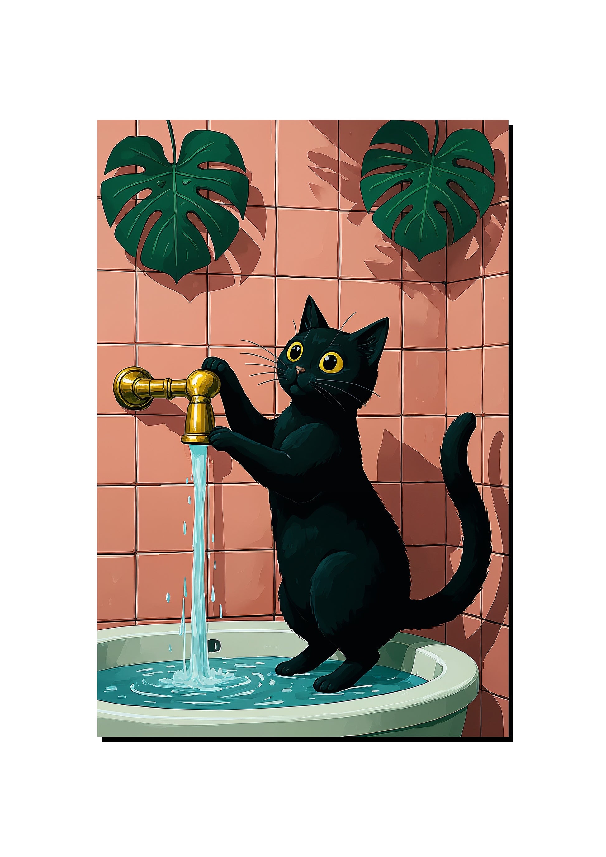 Funny Black Cat Bathroom Wall Art Print art print