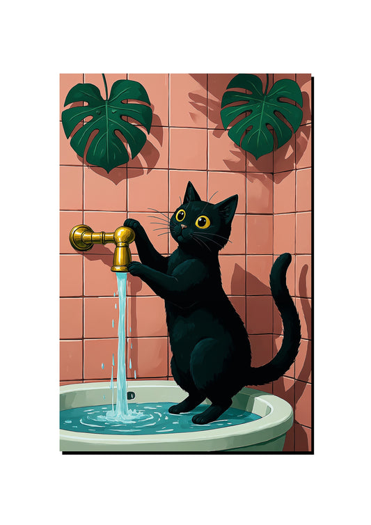Funny Black Cat Bathroom Wall Art Print art print