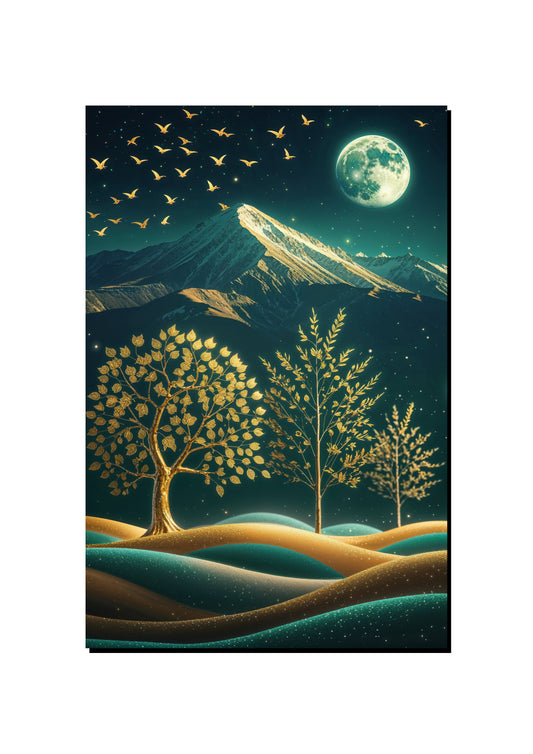 Green and Gold Abstract Forest art print