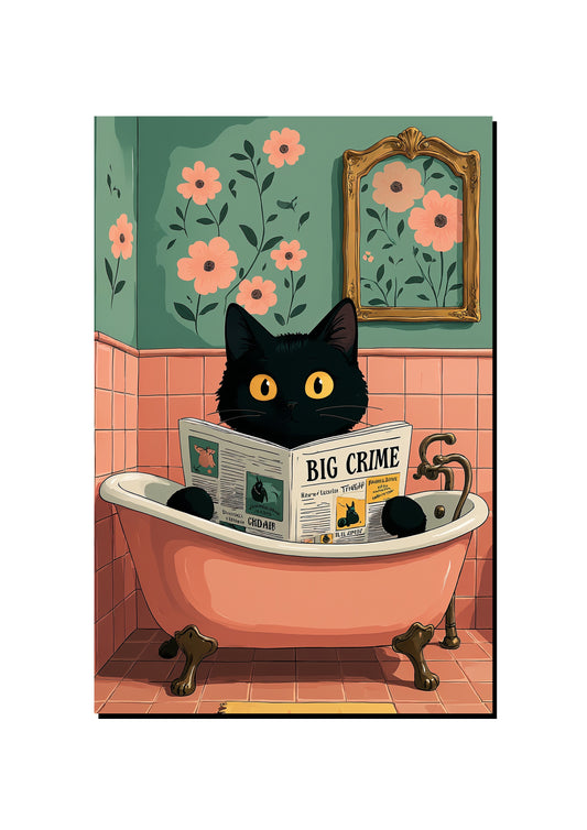 Funny Black Cat Bathtub Wall Art Print art print