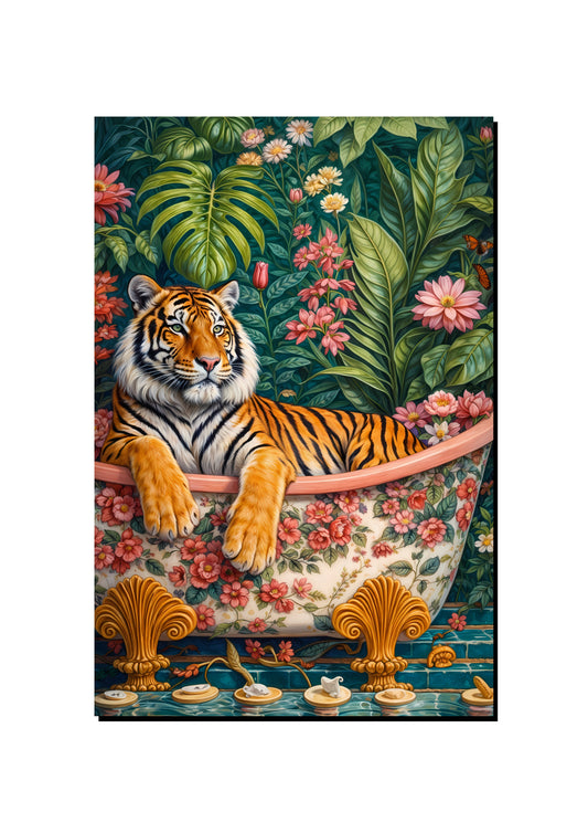 Floral Tiger in the Bath art print