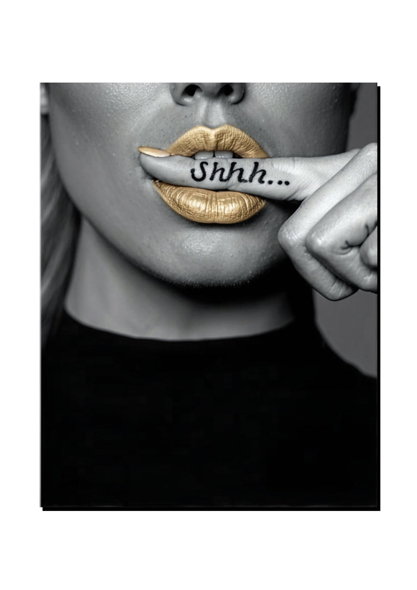 Shhh Gold Lips Wall Art art print