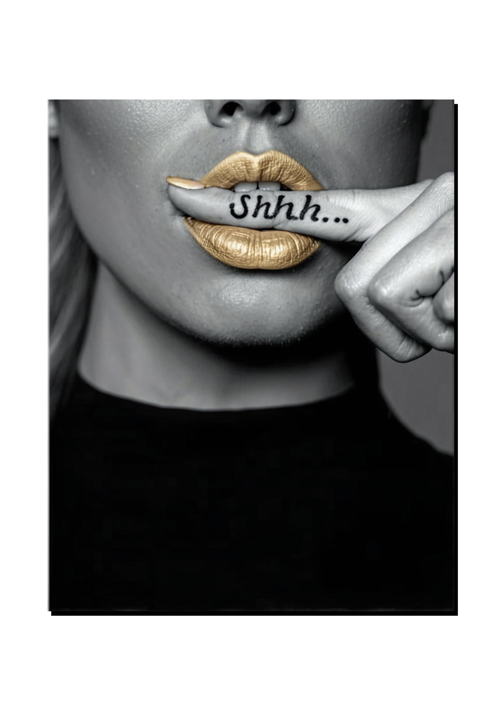 Shhh Gold Lips Wall Art art print