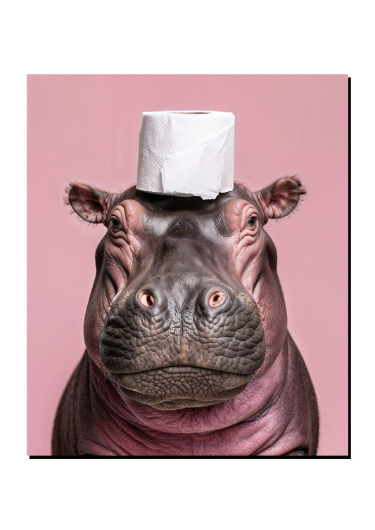 Funny Hippo Toilet Roll Wall Art art print