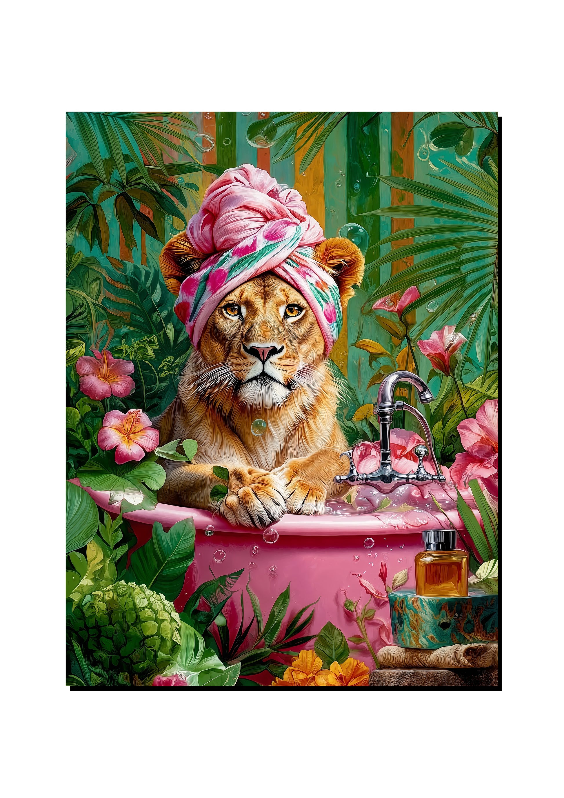 Funny Tiger Head Towel Bathroom Wall Art art print
