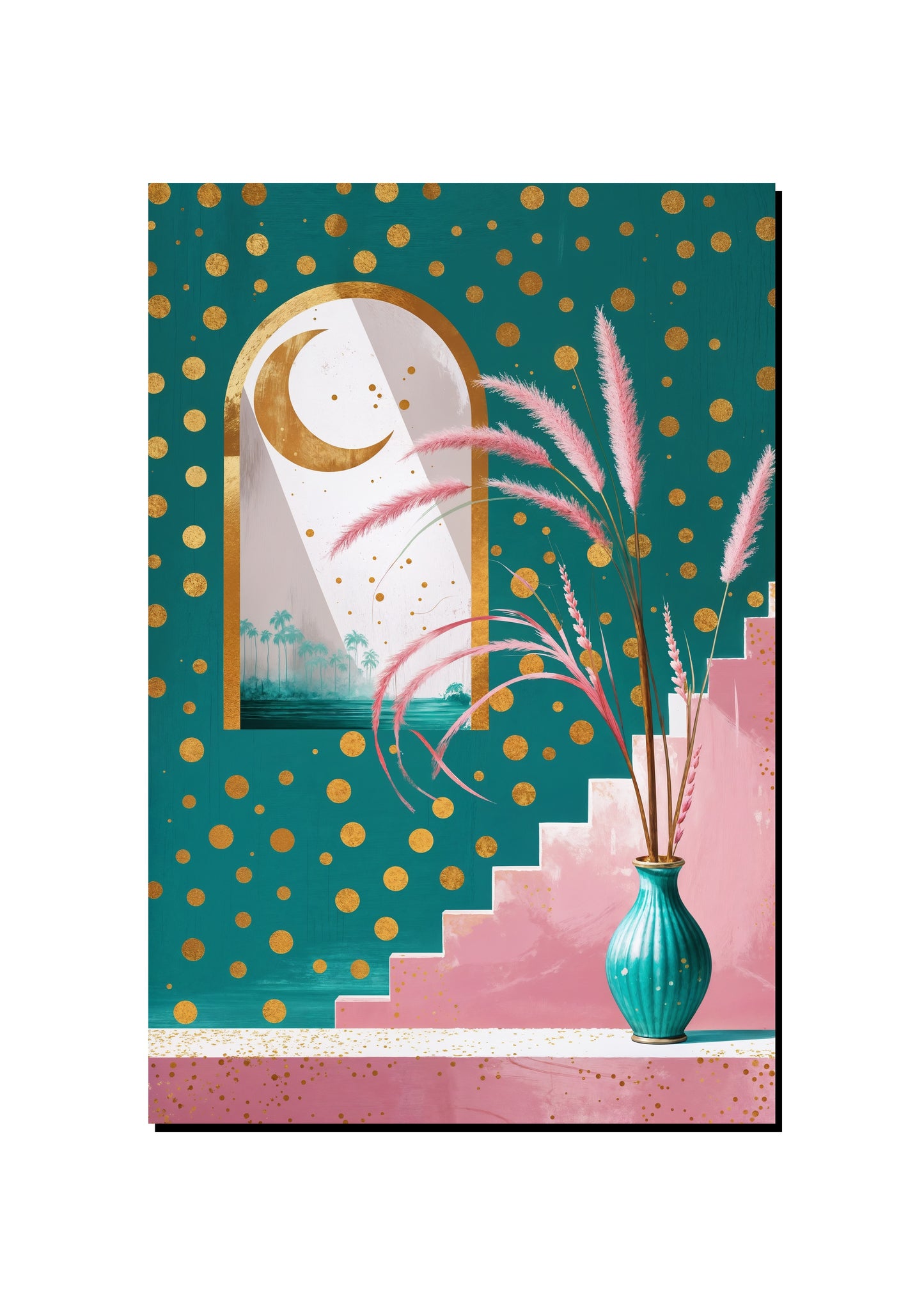 Teal and Pink Polka Dot Vase art print