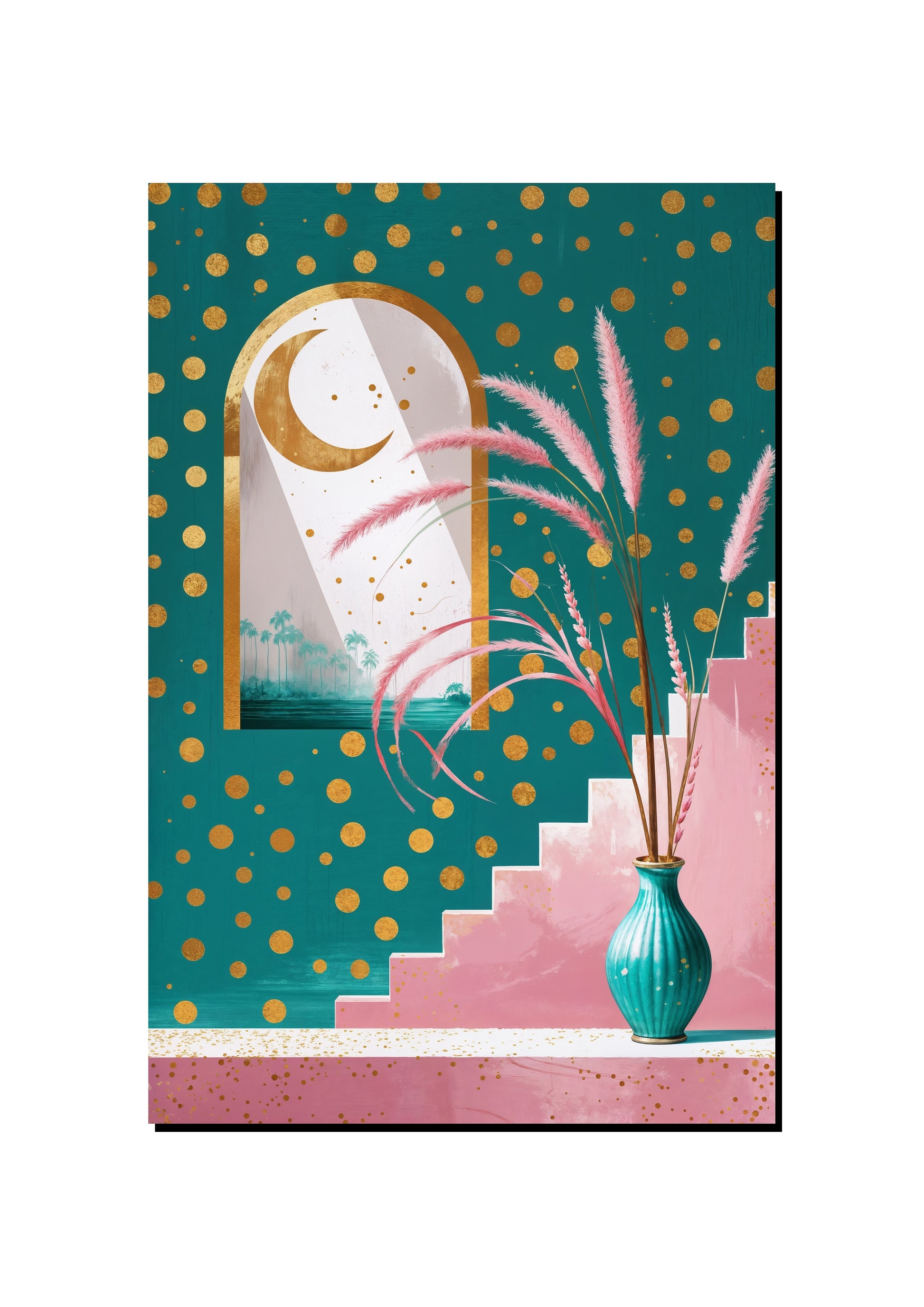 Teal and Pink Polka Dot Vase art print