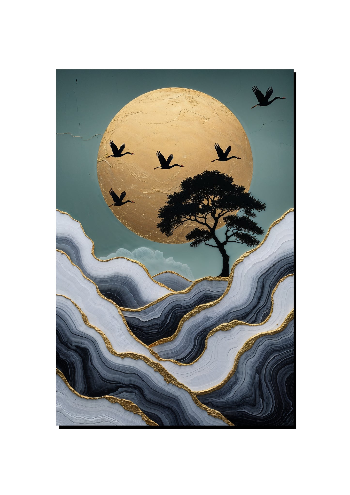 Golden Crescent Moon Abstract art print
