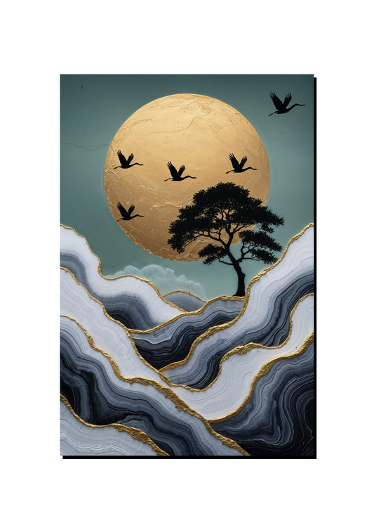 Golden Crescent Moon Abstract art print