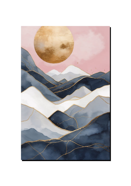 Pink Gold Abstract Mountain Wall Art Print art print