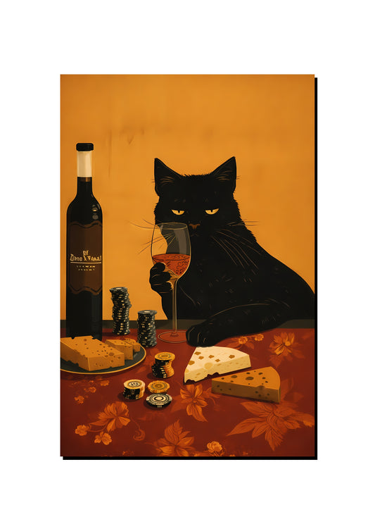 Black Cat Dinner Wall Art Print art print
