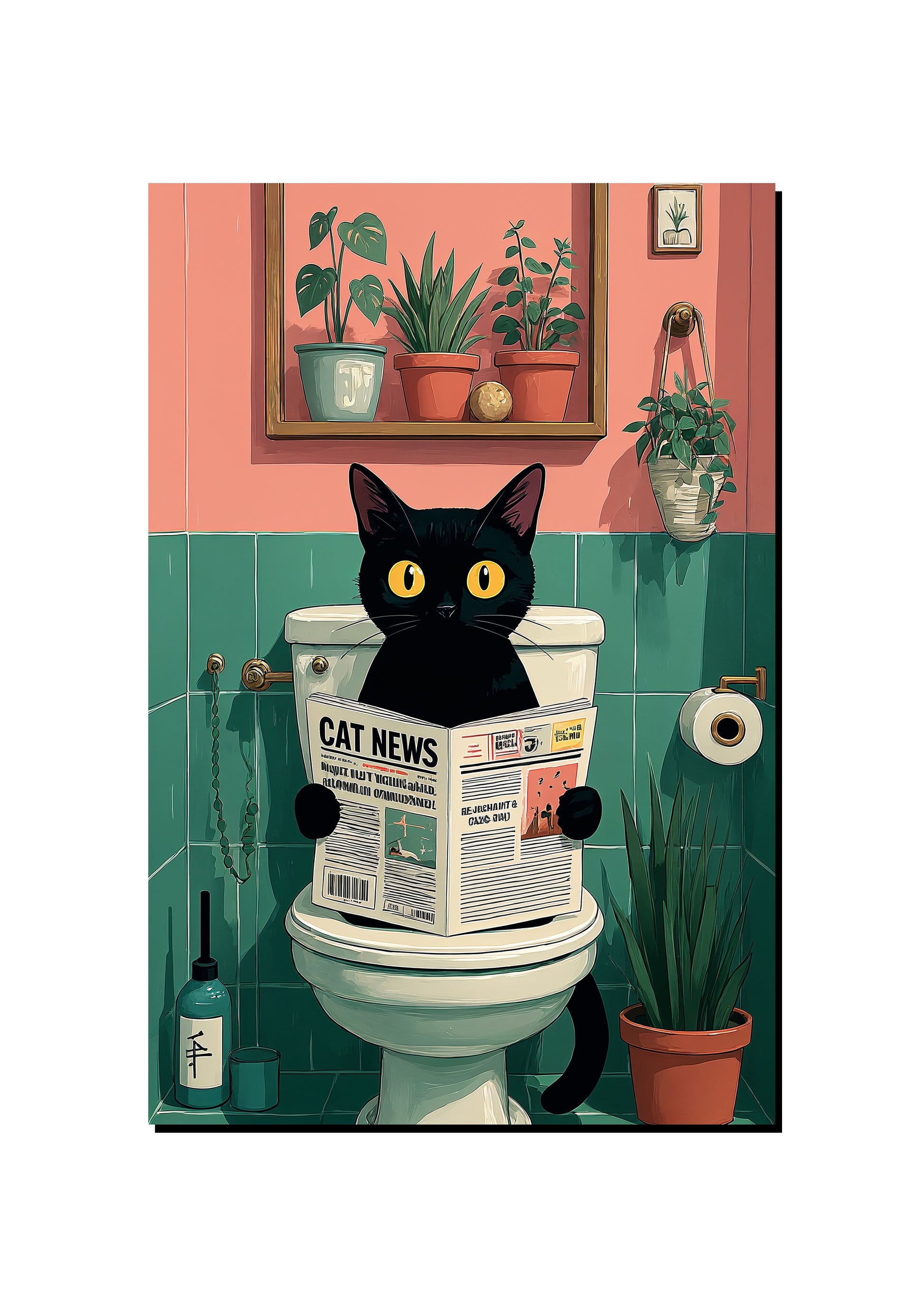 Funny Black Cat Bathroom Wall Art Print art print