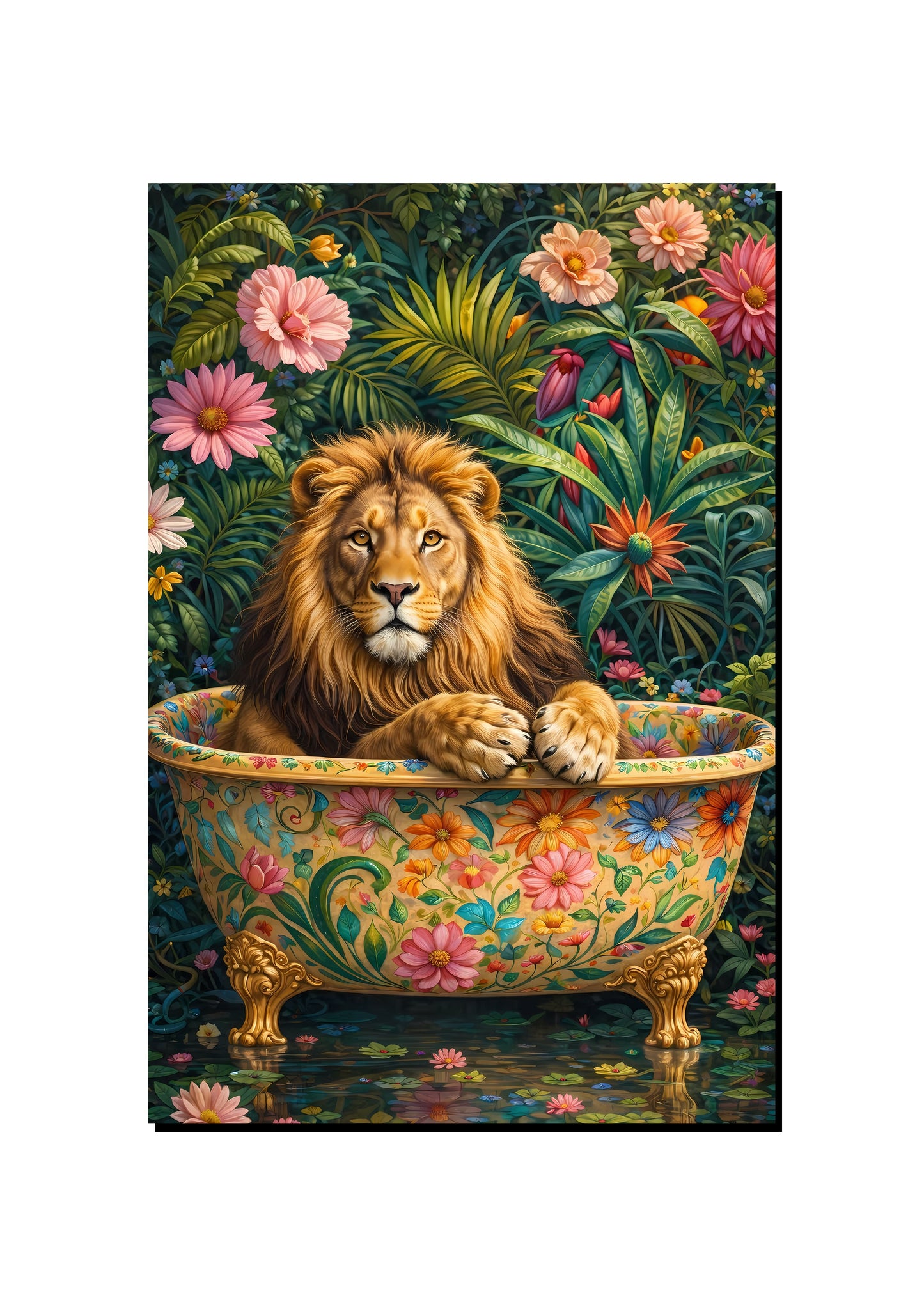 Floral Lion in the Bath art print