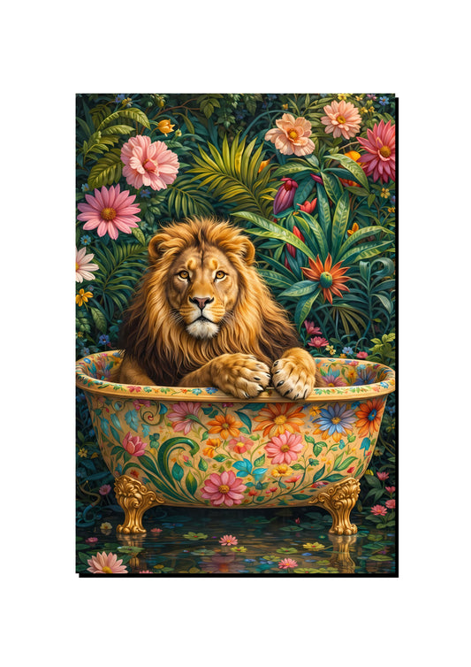 Floral Lion in the Bath art print