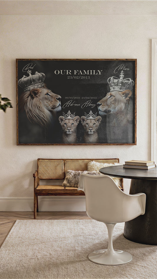 Personalised Animal Family Print – Custom Family Wall Art with Names – Premium Portrait Gift